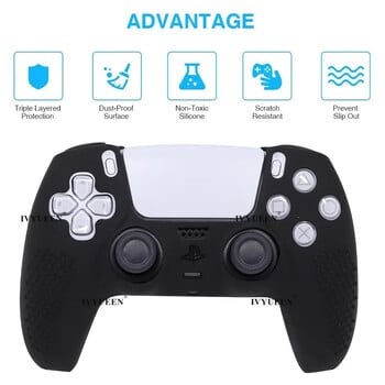 Силиконов калъф IVYUEEN Anti-Slip Protective Skin за PlayStation 5 PS5 Controller & 8 Thumb Stick Grips Caps за Dualsense Cover