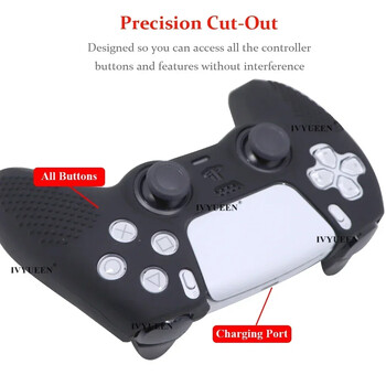 Силиконов калъф IVYUEEN Anti-Slip Protective Skin за PlayStation 5 PS5 Controller & 8 Thumb Stick Grips Caps за Dualsense Cover