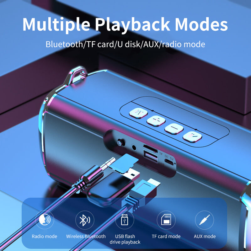 RGB kõlar, kaasaskantav juhtmeta muusikapleier ja soulderrihmad LED Bluetooth 5.0 TF USB-C lisaseade
