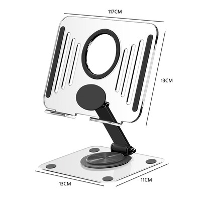 Skladací stojan na čítanie kníh, otočný o 360 stupňov, multifunkčný držiak na notebook a tablet, nastaviteľný držiak z akrylu pre uhlopriečku 4-12,9 palca