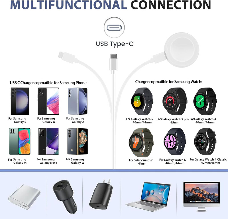 Nou portabil pentru Samsung Watch 7 Încărcător magnetic fără fir tip C Port Dock de încărcare pentru Galaxy Watch 7 6 5 4 3 Universal Ultra