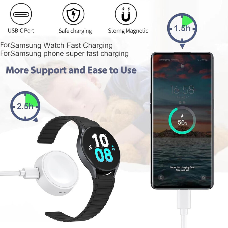 Nou portabil pentru Samsung Watch 7 Încărcător magnetic fără fir tip C Port Dock de încărcare pentru Galaxy Watch 7 6 5 4 3 Universal Ultra