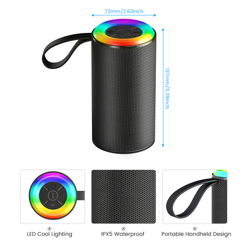 AIYIMA vezeték nélküli Bluetooth 5.3 kültéri hangszóró RGB fénnyel, hordozható vízálló audio hifi sztereó hangzású térhatású TWS FM boombox