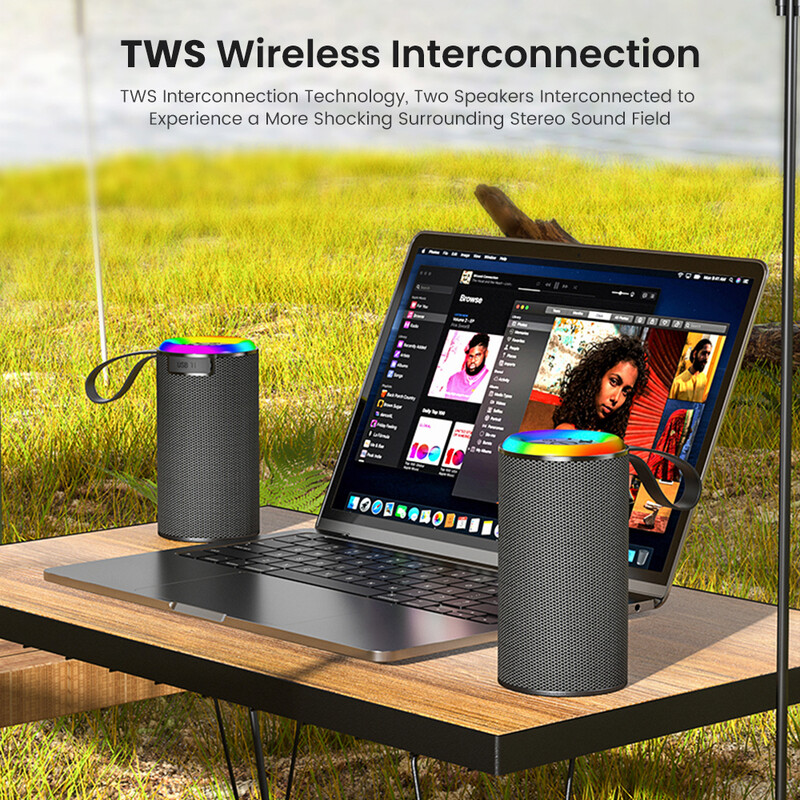 AIYIMA vezeték nélküli Bluetooth 5.3 kültéri hangszóró RGB fénnyel, hordozható vízálló audio hifi sztereó hangzású térhatású TWS FM boombox