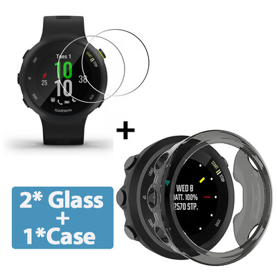 2+1 aizsargvāciņš + ekrāna aizsargs Garmin forerunner 45 45S pulkstenim mīksts TPU aizsargpārklājums apvalks rūdīta stikla plēve