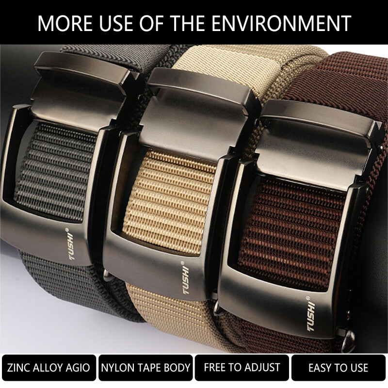 TUSHI új fém automata csatos heveder övek férfi vászon derékpánt EDC kültéri farmernadrág nadrág taktikai öv vadászat képzés