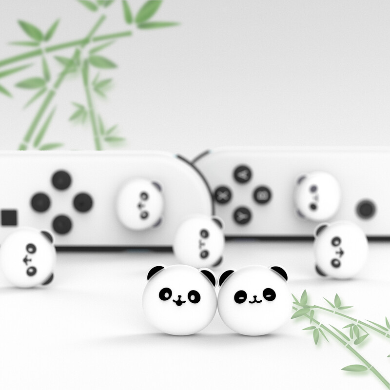 PlayVital Cute Joystick Caps Analog Cover Thumb Grips pentru Switch & Switch Lite & Switch OLED - Chubby Panda