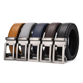 Vyriškas automatinis sagties diržas Dviejų sluoksnių karvės odos pilkas vienspalvis tiesus diržas Europos ir Amerikos tendencijos Pasek Męski Skórzany