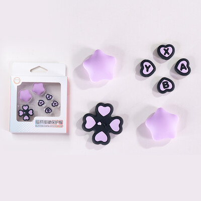 Rózsaszín lila szerelem szilikon puha D-pad keresztgombos ABXY kulcsos matrica bőr tok Switch Oled Joy-con hüvelykujj stick markolat sapka burkolata