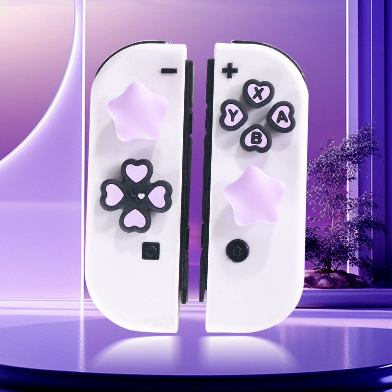 Rózsaszín lila szerelem szilikon puha D-pad keresztgombos ABXY kulcsos matrica bőr tok Switch Oled Joy-con hüvelykujj stick markolat sapka burkolata