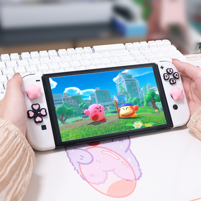 Rózsaszín lila szerelem szilikon puha D-pad keresztgombos ABXY kulcsos matrica bőr tok Switch Oled Joy-con hüvelykujj stick markolat sapka burkolata