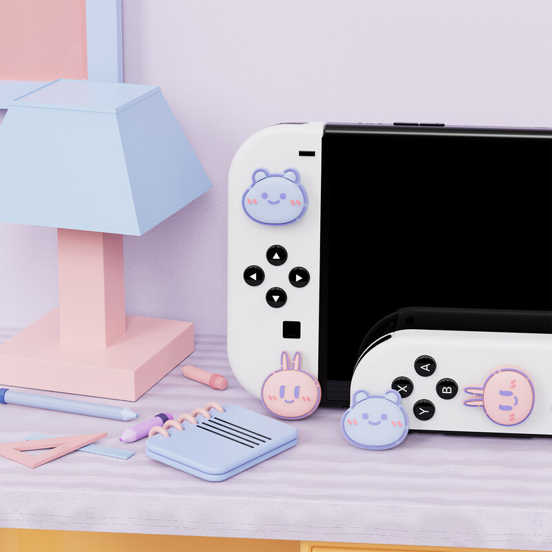 Krytky joystickov PlayVital, analógové kryty, krytky kolísok, úchyty na palce pre Switch & Switch Lite & Switch OLED Joy-con – kawaii medvedík a zajačik