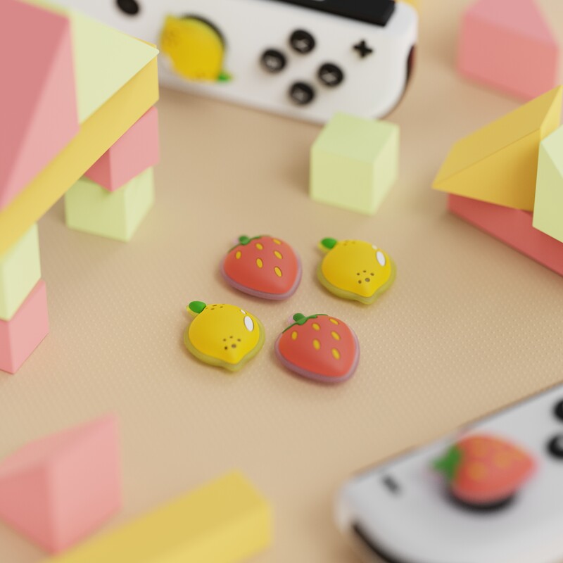 Krytky joystickov PlayVital pre Nintendo Switch a Switch Lite, úchyty na palce pre Switch OLED Joy-Con – mandarínka a citrón jahoda