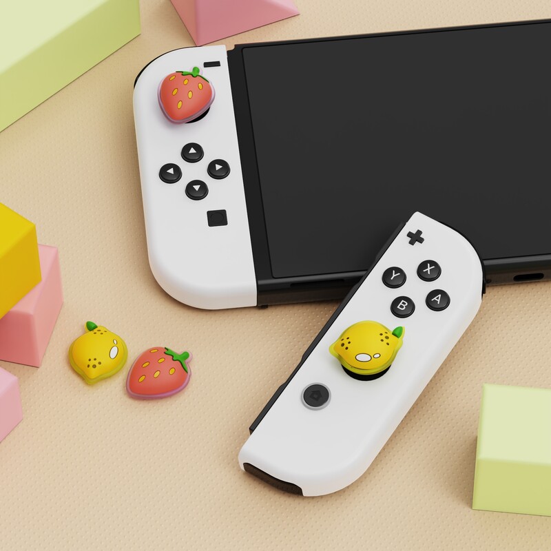 Krytky joystickov PlayVital pre Nintendo Switch a Switch Lite, úchyty na palce pre Switch OLED Joy-Con – mandarínka a citrón jahoda