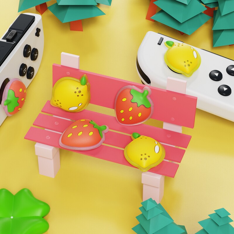 Krytky joystickov PlayVital pre Nintendo Switch a Switch Lite, úchyty na palce pre Switch OLED Joy-Con – mandarínka a citrón jahoda