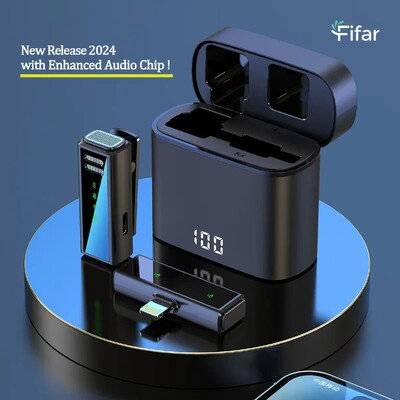 FIFAR vezeték nélküli Lavalier hajtókamikrofon hordozható zajcsökkentő hangrögzítés iPhone Androidhoz töltődobozzal