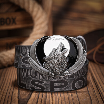 Western Denim PU Belt - Ανδρική διακοσμητική εμπριμέ ζώνη με χαραγμένο vintage