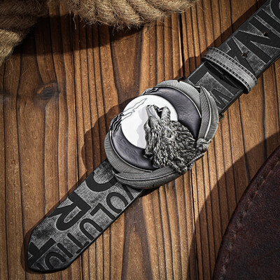 Western Denim PU Belt - Curea vintage pentru bărbați cu imprimeu decorativ gravat