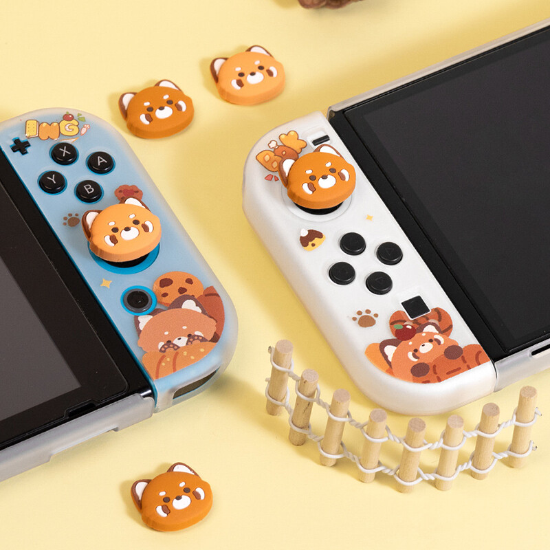 4 vnt Cute Bear Joy Con Thumb Grips vairasvirtės dangtelis Kawaii minkštas silikoninis dangtelių mygtukas skirtas Nintendo Switch Oled Lite valdikliui