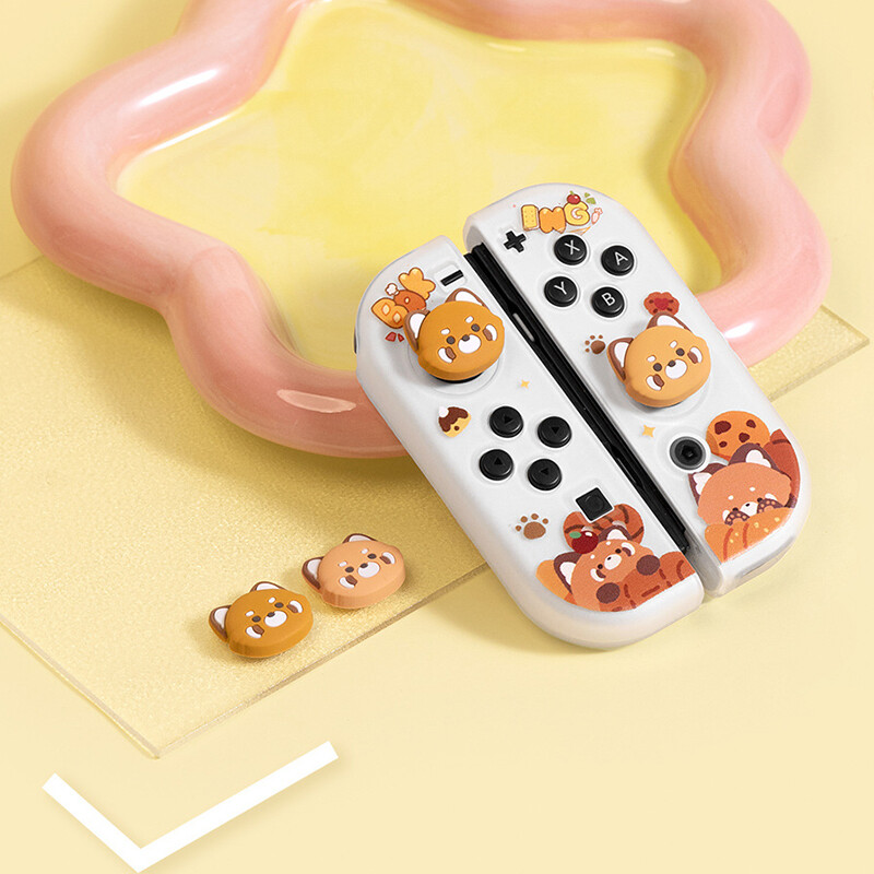 4 vnt Cute Bear Joy Con Thumb Grips vairasvirtės dangtelis Kawaii minkštas silikoninis dangtelių mygtukas skirtas Nintendo Switch Oled Lite valdikliui