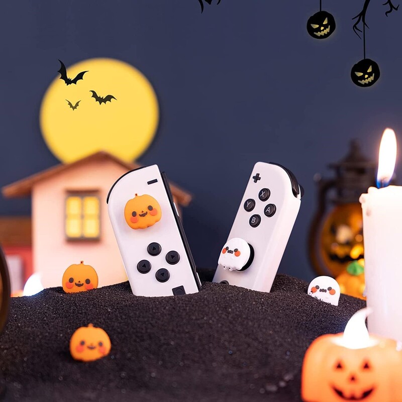 Geekshare Halloween Craniu Joycon Capace de prindere pentru degetul mare Capac joystick din silicon pentru Nintendo Switch/Switch OLED Lite PS4 PS5 Steam Deck