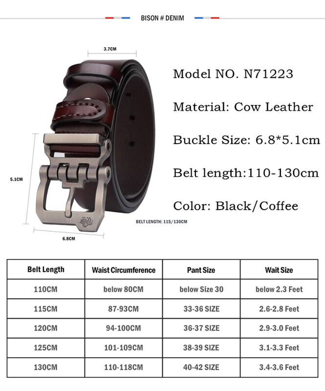 BISON DENIM Pravý kožený opasok pre mužov, darček, dizajnérske džínsové opasky, pánske vysoko kvalitné hovädzie kožené s prackou, vintage N71223