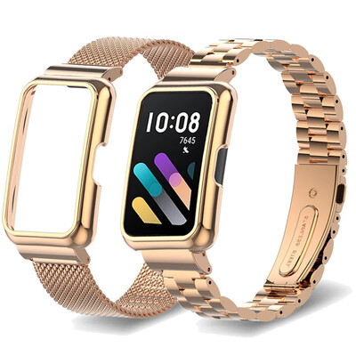 Λουράκι από ανοξείδωτο χάλυβα για Honor Band 7 6 Smart Band Metal Bracelets Προστατευτικό θήκης για Huawei Band 8 7 6 Κορνίζες καλύμματος ρολογιού
