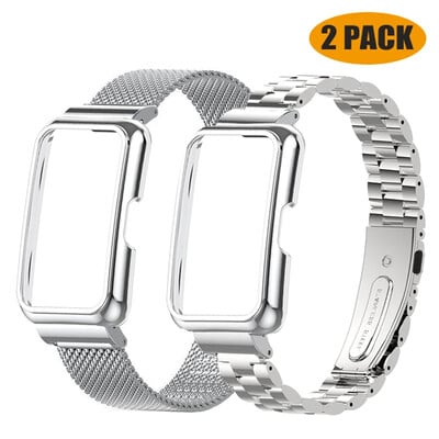 Nerūdijančio plieno dirželis Honor Band 7 6 Smart Band Metalinės apyrankės Dėklo apsauga, skirta Huawei Band 8 7 6 Laikrodžio apyrankės dangtelių rėmeliai