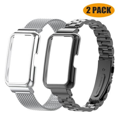 Nerūdijančio plieno dirželis Honor Band 7 6 Smart Band Metalinės apyrankės Dėklo apsauga, skirta Huawei Band 8 7 6 Laikrodžio apyrankės dangtelių rėmeliai