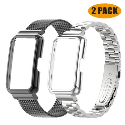 Nerūdijančio plieno dirželis Honor Band 7 6 Smart Band Metalinės apyrankės Dėklo apsauga, skirta Huawei Band 8 7 6 Laikrodžio apyrankės dangtelių rėmeliai