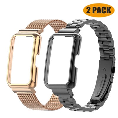 Nerūdijančio plieno dirželis Honor Band 7 6 Smart Band Metalinės apyrankės Dėklo apsauga, skirta Huawei Band 8 7 6 Laikrodžio apyrankės dangtelių rėmeliai