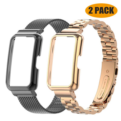 Nerūdijančio plieno dirželis Honor Band 7 6 Smart Band Metalinės apyrankės Dėklo apsauga, skirta Huawei Band 8 7 6 Laikrodžio apyrankės dangtelių rėmeliai