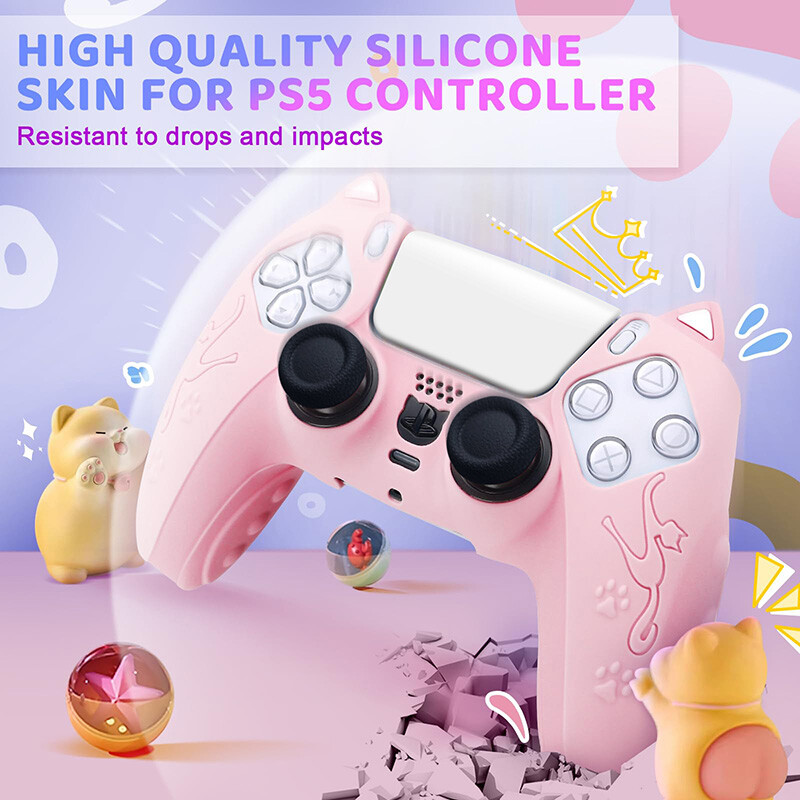 PS5 Pink Cat kontroller tok szilikon gumi védőtok Playstation 5 tartozékokhoz csúszásmentes hüvelykujj fogantyúval
