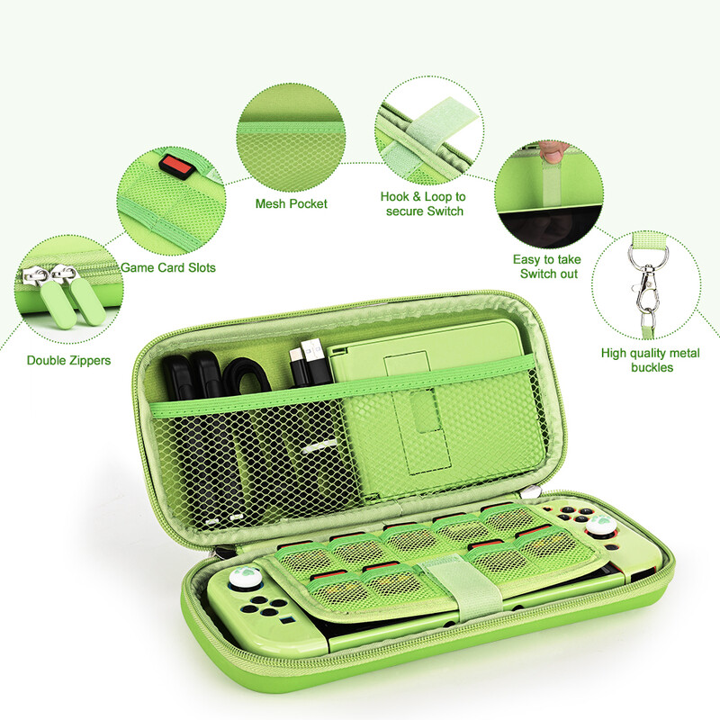 Prenosné úložné puzdro pre Switch, sada 15 príslušenstva pre Switch, ochranné puzdro pre konzolu Switch a J-Con (neónovo zelené)
