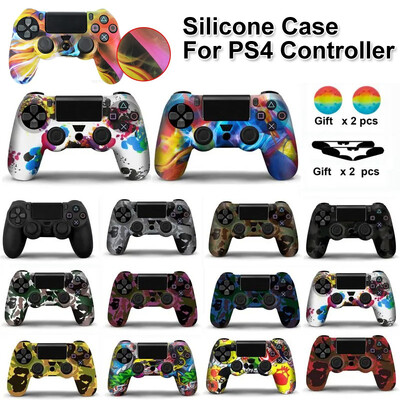 Szilikon tok PS4 kontrollerhez fedél dualshock 4 játékvezérlő joystickhoz, bőr PS4 kiegészítőhöz, 2 hüvelykujj tartók fogantyú sapkák