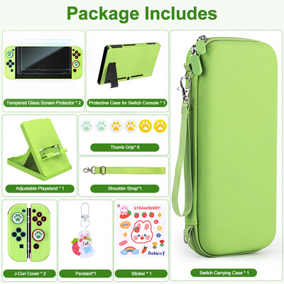 NS Switch piederumu komplekts Pārnēsājams Switch Games Glabāšanas rokassomiņa ar Stick Caps Aizsargvāku Switch Shell Ekrāna aizsargs