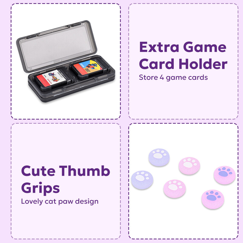 NS Switch piederumu komplekts Pārnēsājams Switch Games Glabāšanas rokassomiņa ar Stick Caps Aizsargvāku Switch Shell Ekrāna aizsargs