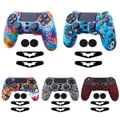 Csúszásgátló szilikon gumi borítású bőr tok PS4 Pro Slim Controllerhez + 2 hüvelykujj stick fogantyús sapka + 2 LED fénysáv matrica