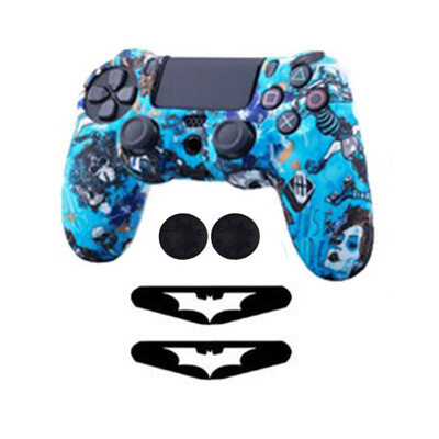 Αντιολισθητική θήκη δέρματος από καουτσούκ σιλικόνης για PS4 Pro Slim Controller+ 2 Καπέλα με λαβές Thumb Stick + 2 αυτοκόλλητα LED Light Bar