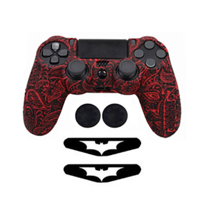 Αντιολισθητική θήκη δέρματος από καουτσούκ σιλικόνης για PS4 Pro Slim Controller+ 2 Καπέλα με λαβές Thumb Stick + 2 αυτοκόλλητα LED Light Bar