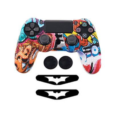 Αντιολισθητική θήκη δέρματος από καουτσούκ σιλικόνης για PS4 Pro Slim Controller+ 2 Καπέλα με λαβές Thumb Stick + 2 αυτοκόλλητα LED Light Bar