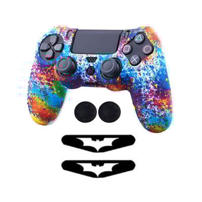 Αντιολισθητική θήκη δέρματος από καουτσούκ σιλικόνης για PS4 Pro Slim Controller+ 2 Καπέλα με λαβές Thumb Stick + 2 αυτοκόλλητα LED Light Bar