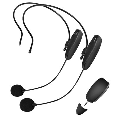 2.4G belaidis prie galvos tvirtinamas mikrofono rinkinio siųstuvas su imtuvu, skirtas stiprintuvui, balso garsiakalbiui, mokomoji kelionės vadovas