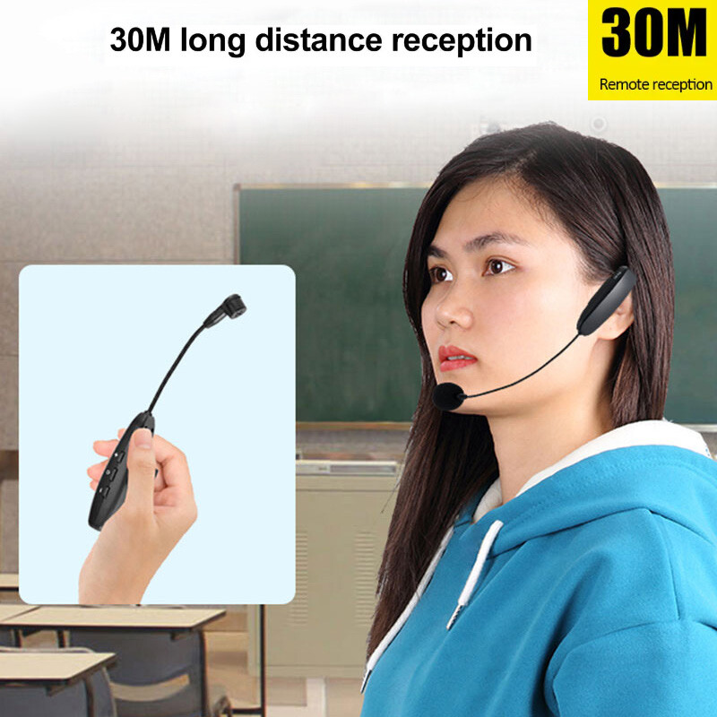 2.4G belaidis prie galvos tvirtinamas mikrofono rinkinio siųstuvas su imtuvu, skirtas stiprintuvui, balso garsiakalbiui, mokomoji kelionės vadovas