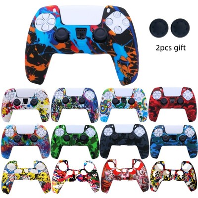Silikoninis, neslystantis, apsaugantis nuo kritimo odos dėklas, skirtas Playstation 5 PS5 valdiklio priedams su „Thumbstick“ rankenos dangteliu