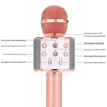 WS858 Преносим караоке микрофон Bluetooth-съвместим ръчен микрофон Професионален високоговорител Домашен KTV за музикален плейър Микрофон