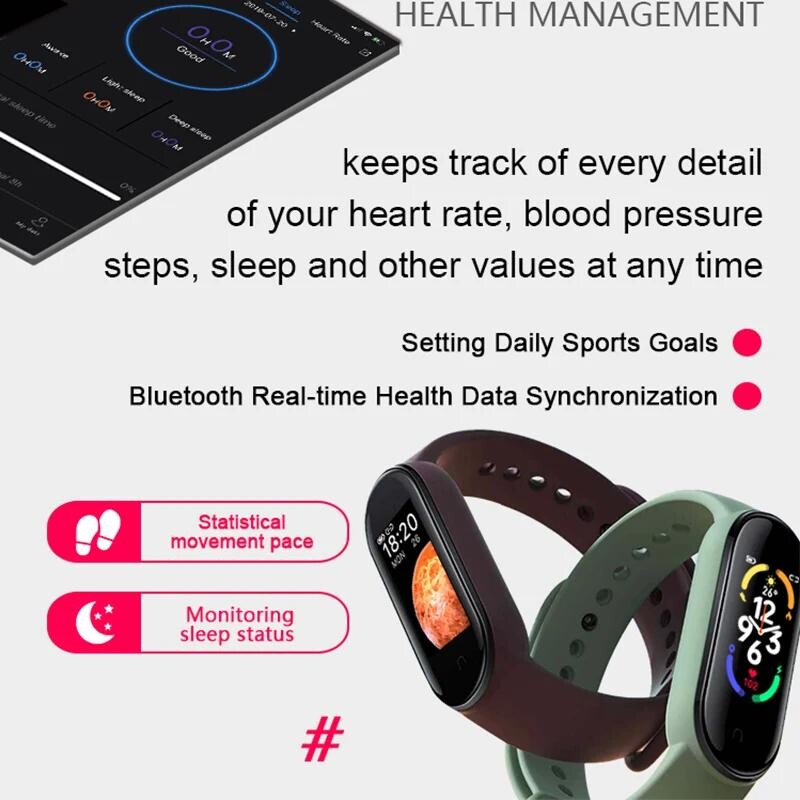 M7 Smart Watch Smartband Heart Rate Smartwatch Fitness Tracker Krvni tlak Sportska narukvica za Mi Band 7 Muškarci Žene