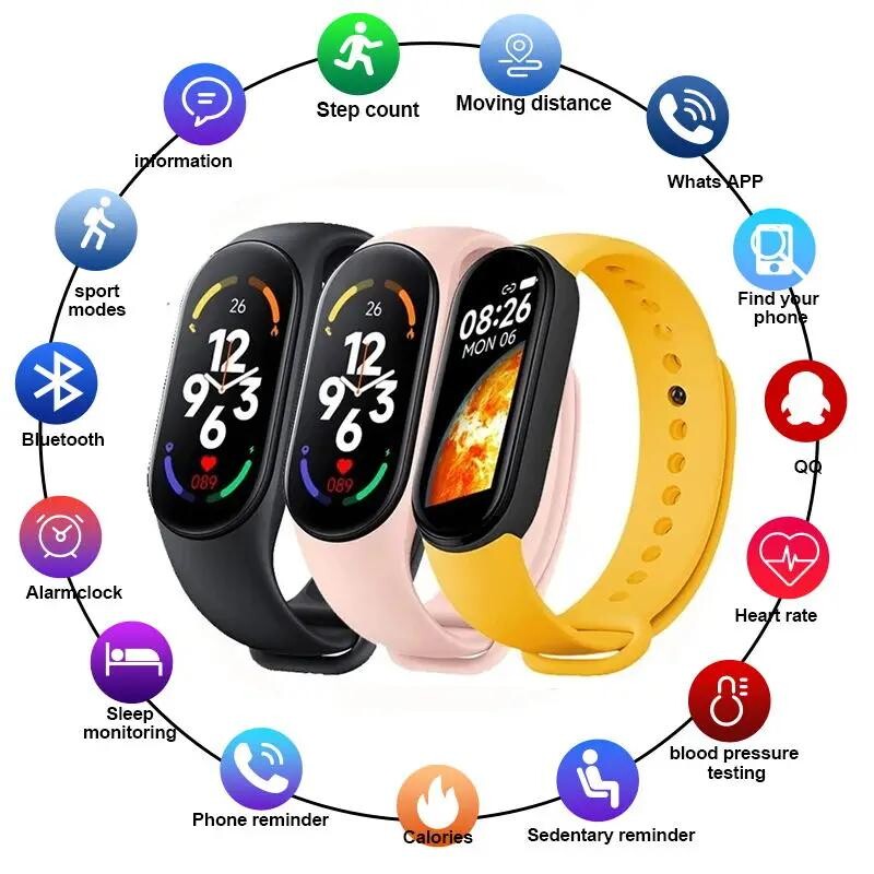 M7 Smart Watch Smartband Heart Rate Smartwatch Fitness Tracker Krvni tlak Sportska narukvica za Mi Band 7 Muškarci Žene