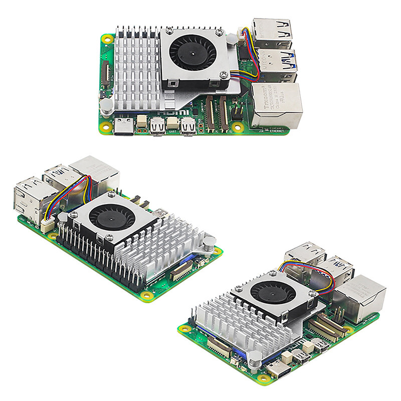 Chladič s nastaviteľnou rýchlosťou PWM, čierny, strieborný, modrý, pre Raspberry Pi 5, aktívny chladič, hliníkový chladič