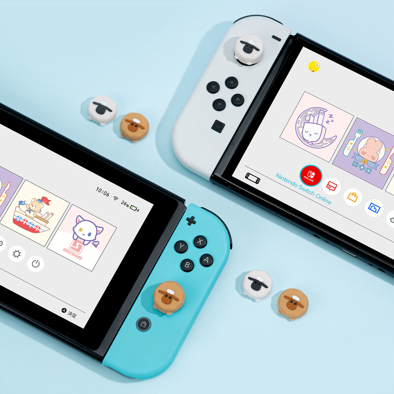 GeekShare 4PCS Cute Sheep hüvelykujj fogantyú sapkák, puha szilikon joystick fedél kompatibilis a kapcsolóval /OLED/ Switch Lite